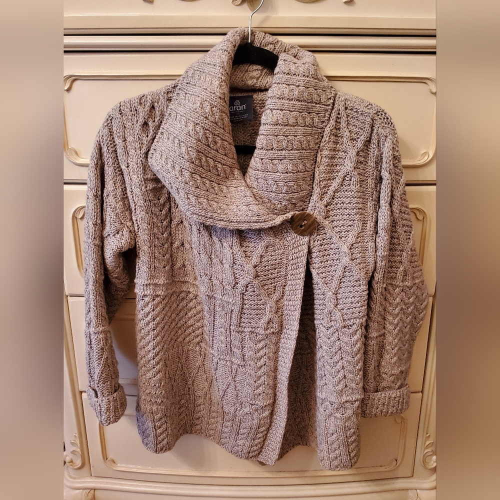 Aran Irish Merino Wool Cardigan Sweater
